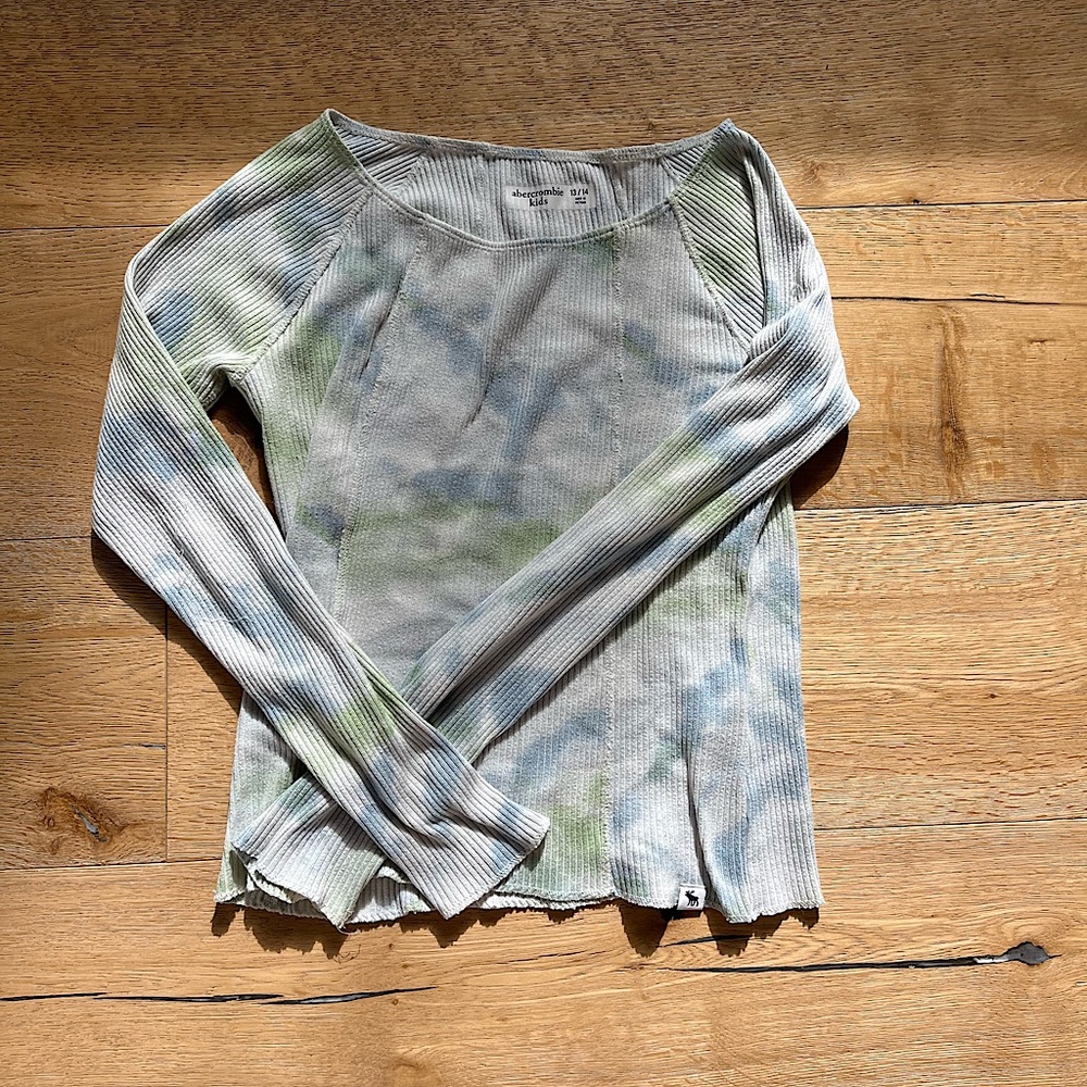 Kids Long Sleeve Tye Dye Blue and Green Long Sleeve Shirt - Abercrombie Kids